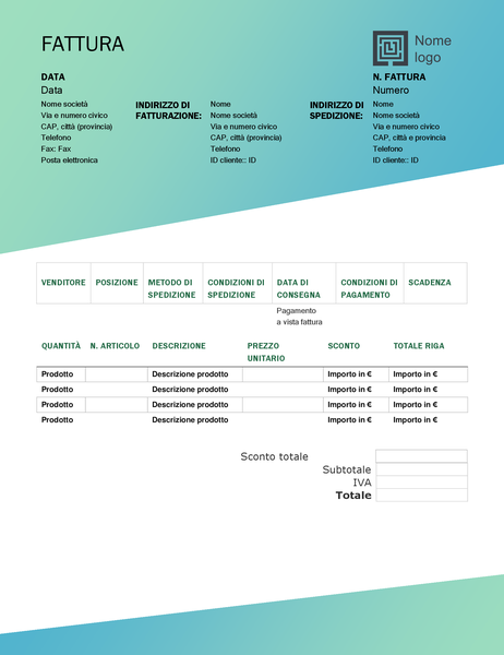 Fattura di vendita (schema Sfumature di verde) Fattura di vendita (schema Sfumature di verde)