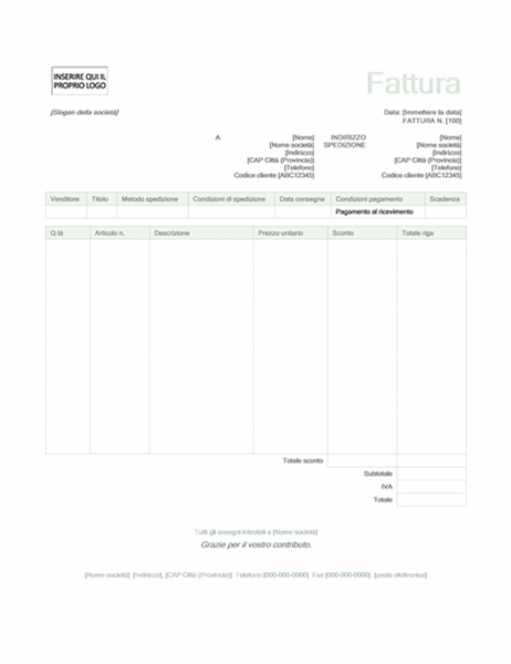 Fattura di vendita (set di schemi Verde) Fattura di vendita (set di schemi Verde)