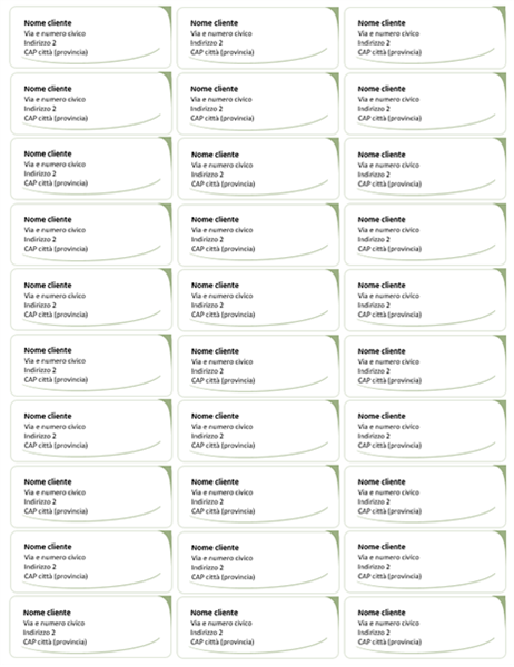 Etichette di indirizzi (schema Onde verdi, 30 per pagina) Etichette di indirizzi (schema Onde verdi, 30 per pagina)