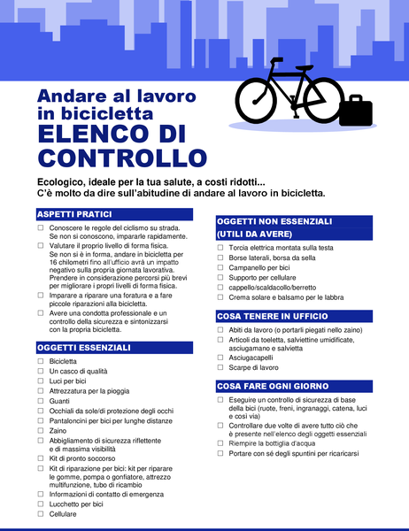 Elenco di controllo per gli spostamenti in bici Elenco di controllo per gli spostamenti in bici