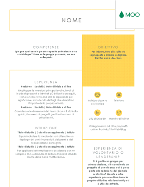 Curriculum conciso e immediato, progettato da MOO Curriculum conciso e immediato, progettato da MOO