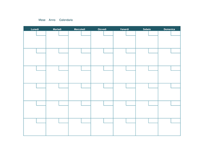 Calendario mensile vuoto Calendario mensile vuoto