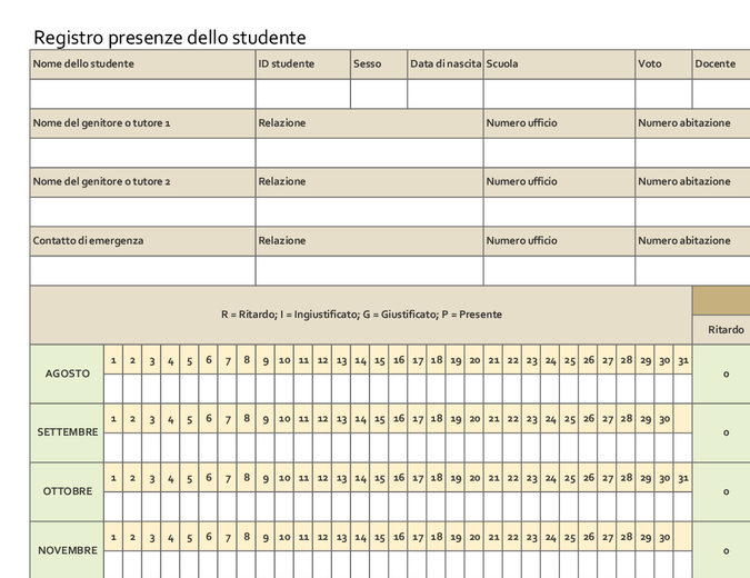 Registro presenze dello studente (semplice) Registro presenze dello studente (semplice)