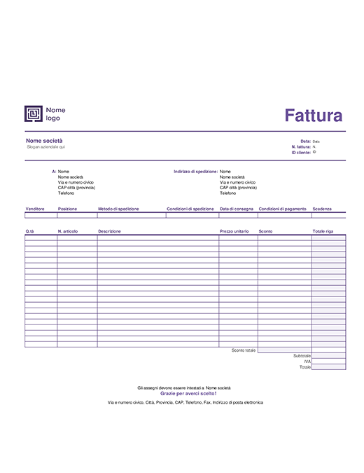 Fattura di vendita (schema Semplice linee) Fattura di vendita (schema Semplice linee)