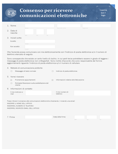 Consenso per ricevere comunicazioni elettroniche per piccole imprese Consenso per ricevere comunicazioni elettroniche per piccole imprese