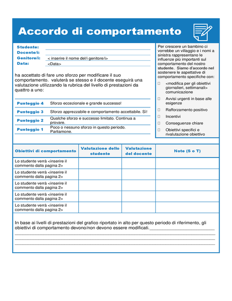 Accordo di comportamento Accordo di comportamento