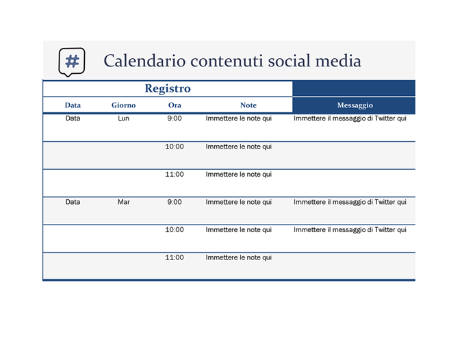 Calendario contenuti social media Calendario contenuti social media