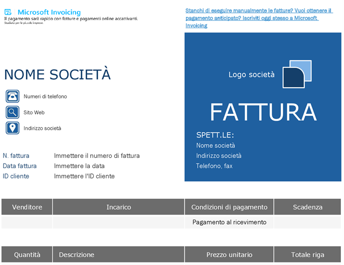 Fattura ordine con Microsoft Invoicing Fattura ordine con Microsoft Invoicing