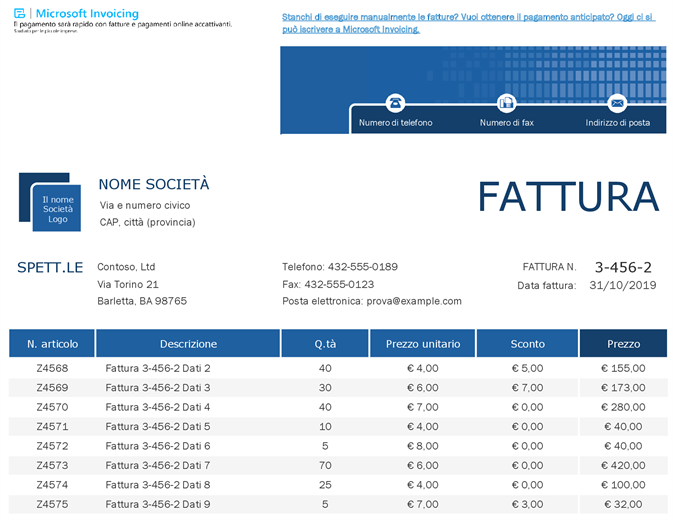 Registro fatture di vendita con Microsoft Invoicing Registro fatture di vendita con Microsoft Invoicing