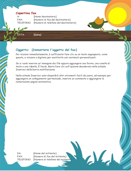 Copertina fax con uccellino di cartoni animati Copertina fax con uccellino di cartoni animati