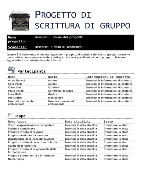 Progetto di scrittura di gruppo Progetto di scrittura di gruppo