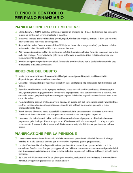 Elenco di controllo per piano finanziario Elenco di controllo per piano finanziario