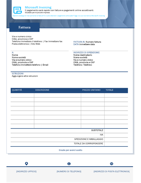 Fattura standard con Microsoft Invoicing Fattura standard con Microsoft Invoicing