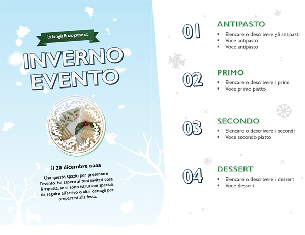 Menu fotografico per le vacanze sulla neve Menu fotografico per le vacanze sulla neve