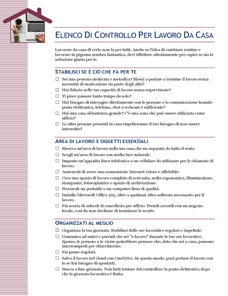 Elenco di controllo per lavoro da casa Elenco di controllo per lavoro da casa