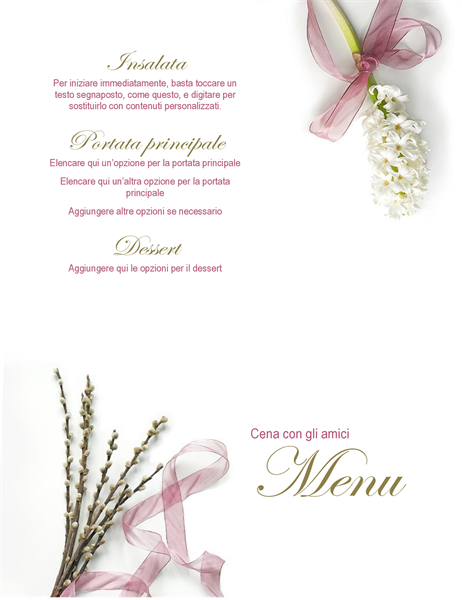 Menu della cena per la festa Menu della cena per la festa
