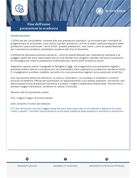 Lettera estratto conto cliente