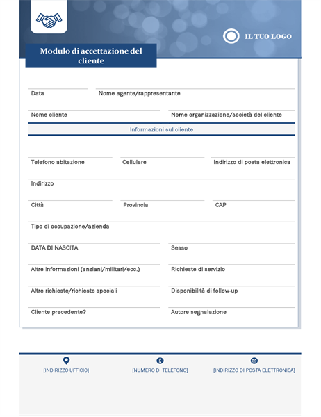 Modulo di assunzione di clienti per piccole imprese Modulo di assunzione di clienti per piccole imprese