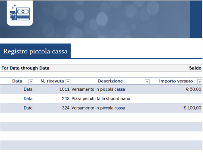 Registro piccola cassa per aziende di piccole dimensioni Registro piccola cassa per aziende di piccole dimensioni