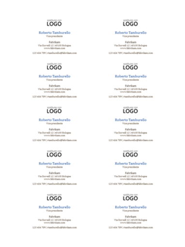 Biglietti da visita, layout orizzontale con logo (10 per pagina) Biglietti da visita, layout orizzontale con logo (10 per pagina)