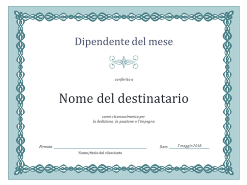 Certificato per il dipendente del mese (design con catenella blu) Certificato per il dipendente del mese (design con catenella blu)
