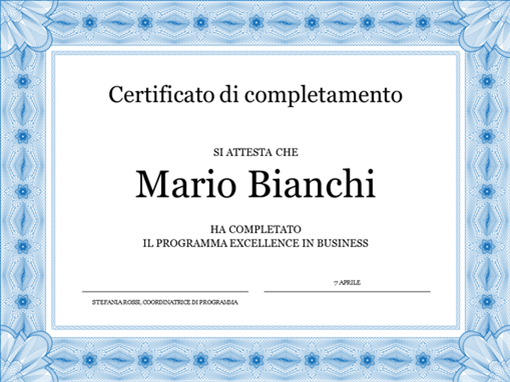 Certificato di completamento (blu) Certificato di completamento (blu)