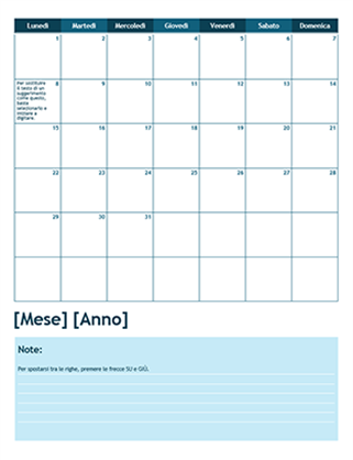 Calendario accademico mensile (con inizio di lunedì)