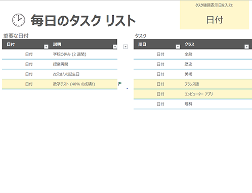 毎日のタスク リスト