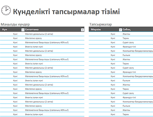 Күнделікті тапсырмалар тізімі Күнделікті тапсырмалар тізімі