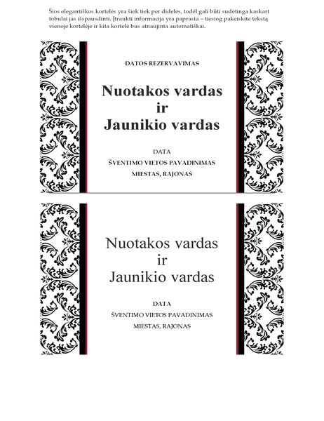 Rezervavimo datos vestuvėms kortelė (vestuvių dizainas – juoda ir balta ) Rezervavimo datos vestuvėms kortelė (vestuvių dizainas – juoda ir balta )