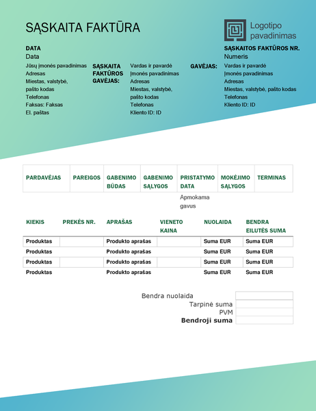 Pardavimo sąskaita faktūra (žalio gradiento dizainas) Pardavimo sąskaita faktūra (žalio gradiento dizainas)