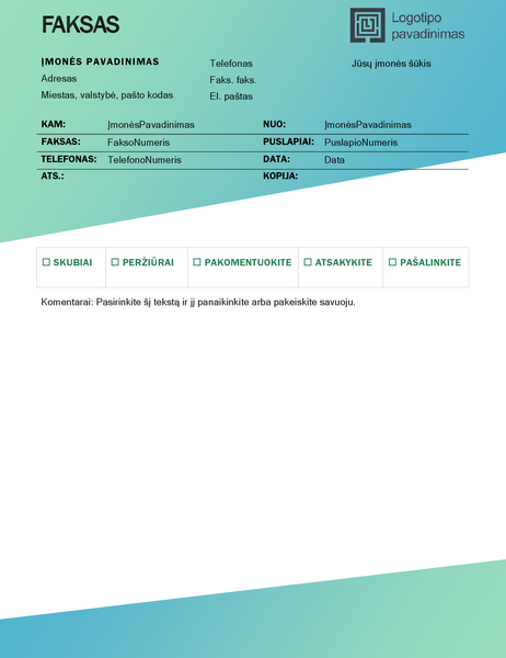 Faksogramos viršelis (žalio gradiento dizainas) Faksogramos viršelis (žalio gradiento dizainas)