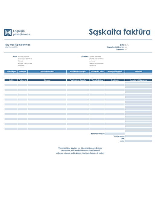 Pardavimo sąskaita faktūra (paprastas mėlynos spalvos dizainas) Pardavimo sąskaita faktūra (paprastas mėlynos spalvos dizainas)