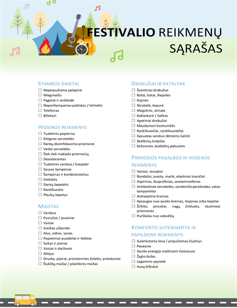 Festivalio kontrolinis sąrašas Festivalio kontrolinis sąrašas