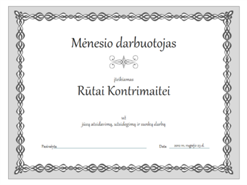 Mėnesio darbuotojo sertifikatas (pilkos grandinėlės dizainas) Mėnesio darbuotojo sertifikatas (pilkos grandinėlės dizainas)