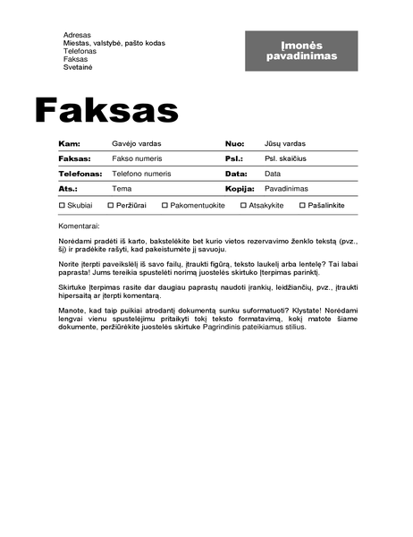 Faksogramos viršelio lapas (profesionalus dizainas) Faksogramos viršelio lapas (profesionalus dizainas)