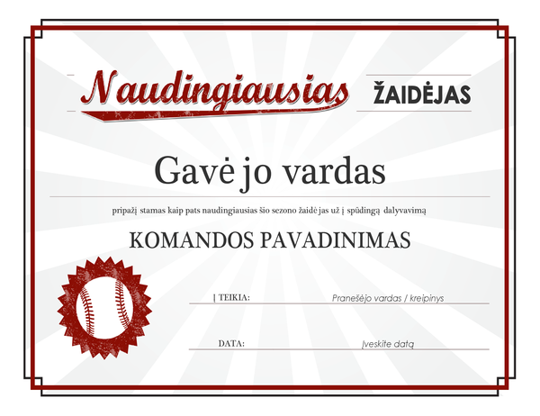 Naudingiausio žadėjo apdovanojimo sertifikatas Naudingiausio žadėjo apdovanojimo sertifikatas