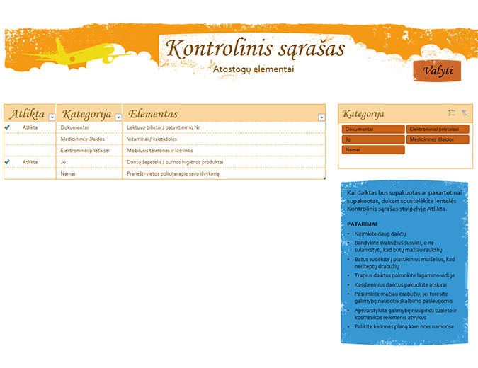 Atostogoms reikalingų daiktų kontrolinis sąrašas