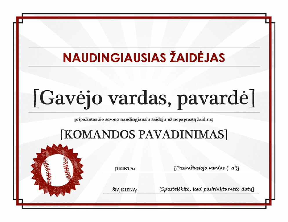 Naudingiausio žaidėjo sertifikatas Naudingiausio žaidėjo sertifikatas