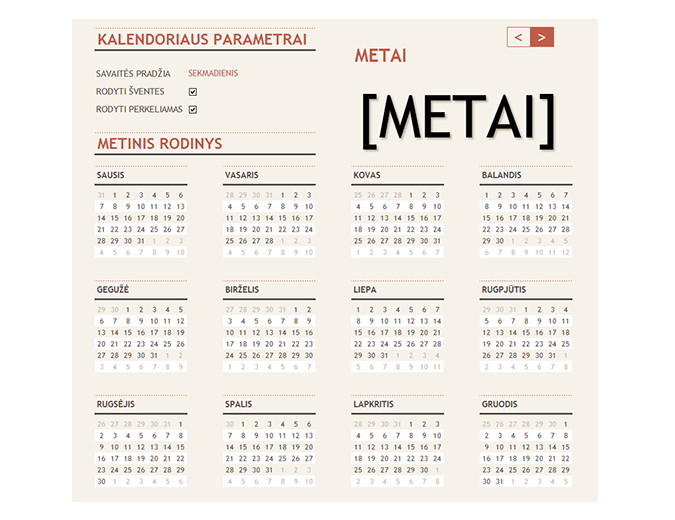 Bet kurių metų kalendorius su šventėmis