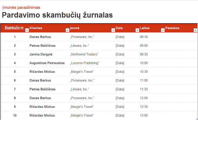 Pardavimo skambučių žurnalas ir tvarkytuvas Pardavimo skambučių žurnalas ir tvarkytuvas