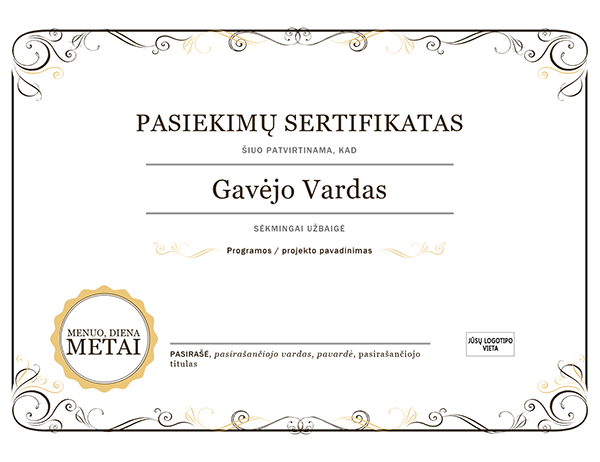 Pasiekimų sertifikatas Pasiekimų sertifikatas