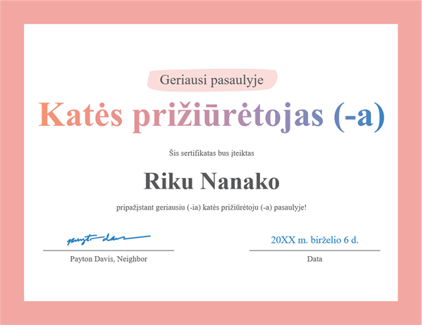 Apdovanojimo sertifikatas „Geriausi pasaulyje“