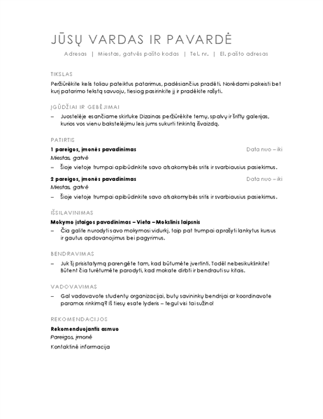Gyvenimo aprašymas (minimalistinis dizainas) Gyvenimo aprašymas (minimalistinis dizainas)
