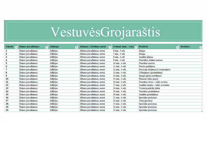 Vestuvių grojaraštis Vestuvių grojaraštis