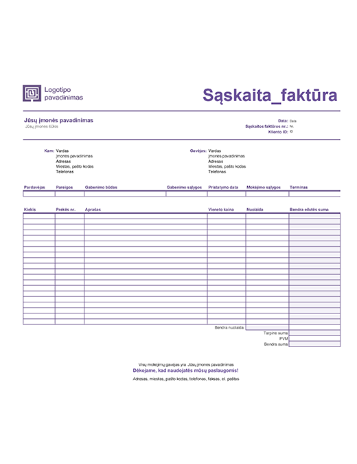 Pardavimo sąskaita faktūra (paprastas linijinis dizainas) Pardavimo sąskaita faktūra (paprastas linijinis dizainas)