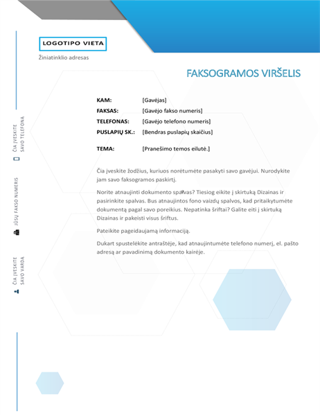 Šešiakampis faksogramos viršelis Šešiakampis faksogramos viršelis