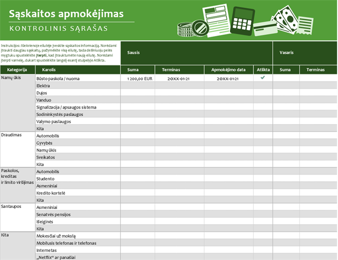 Sąskaitų mokėjimo kontrolinis sąrašas Sąskaitų mokėjimo kontrolinis sąrašas
