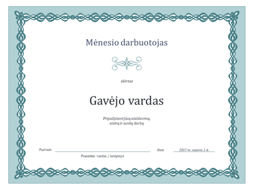 Mėnesio darbuotojo sertifikatas (dizainas su mėlyna grandinėle) Mėnesio darbuotojo sertifikatas (dizainas su mėlyna grandinėle)