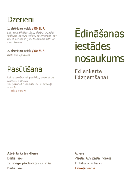 Ēdienkarte līdzņemšanai Ēdienkarte līdzņemšanai